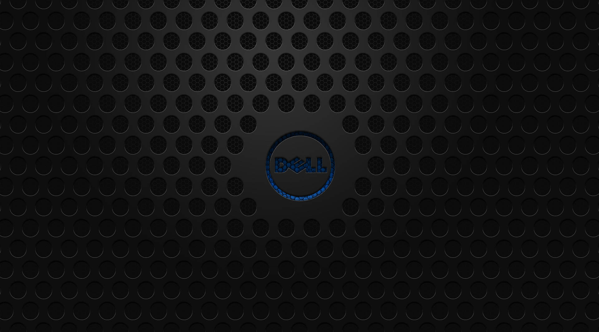 帶有發光藍色Dell標誌的黑色穿孔表面 — Dell 壁紙