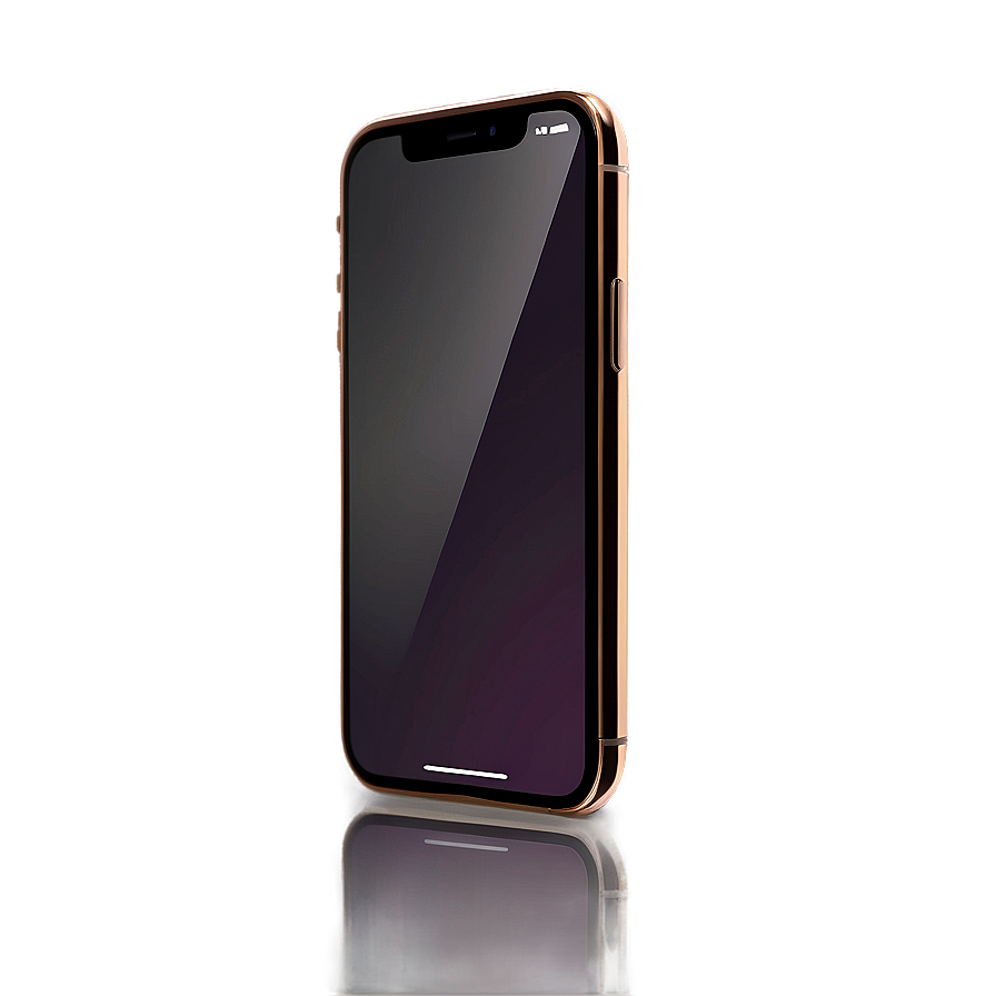 一部邊緣發光的金色智慧型手機，站立在反射表面上。 — iPhone 11 壁紙