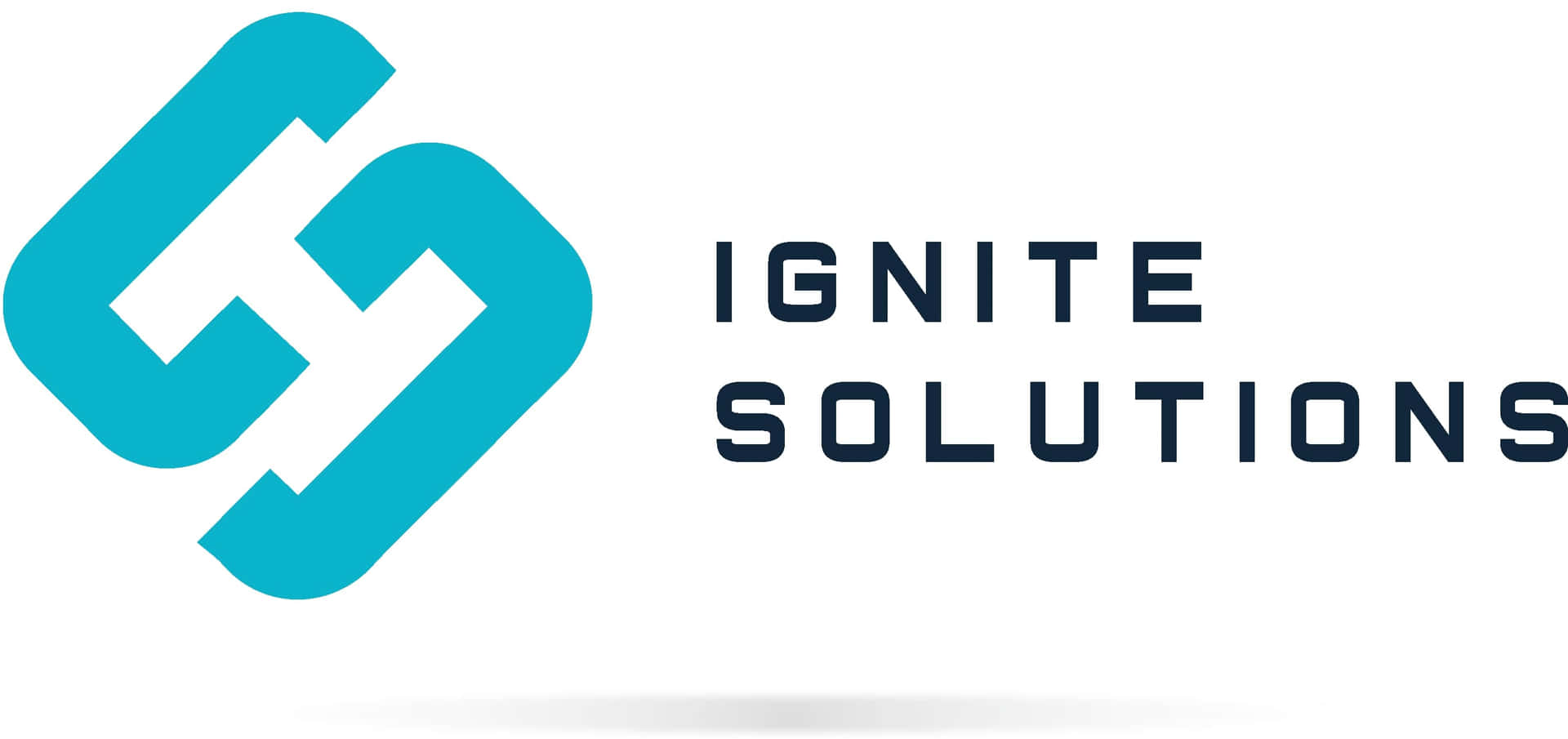  壁紙 — 為 Ignite Solutions 設計的時尚青綠色和深藍色標誌，在乾淨的白色背景上帶有粗體無襯線文字。