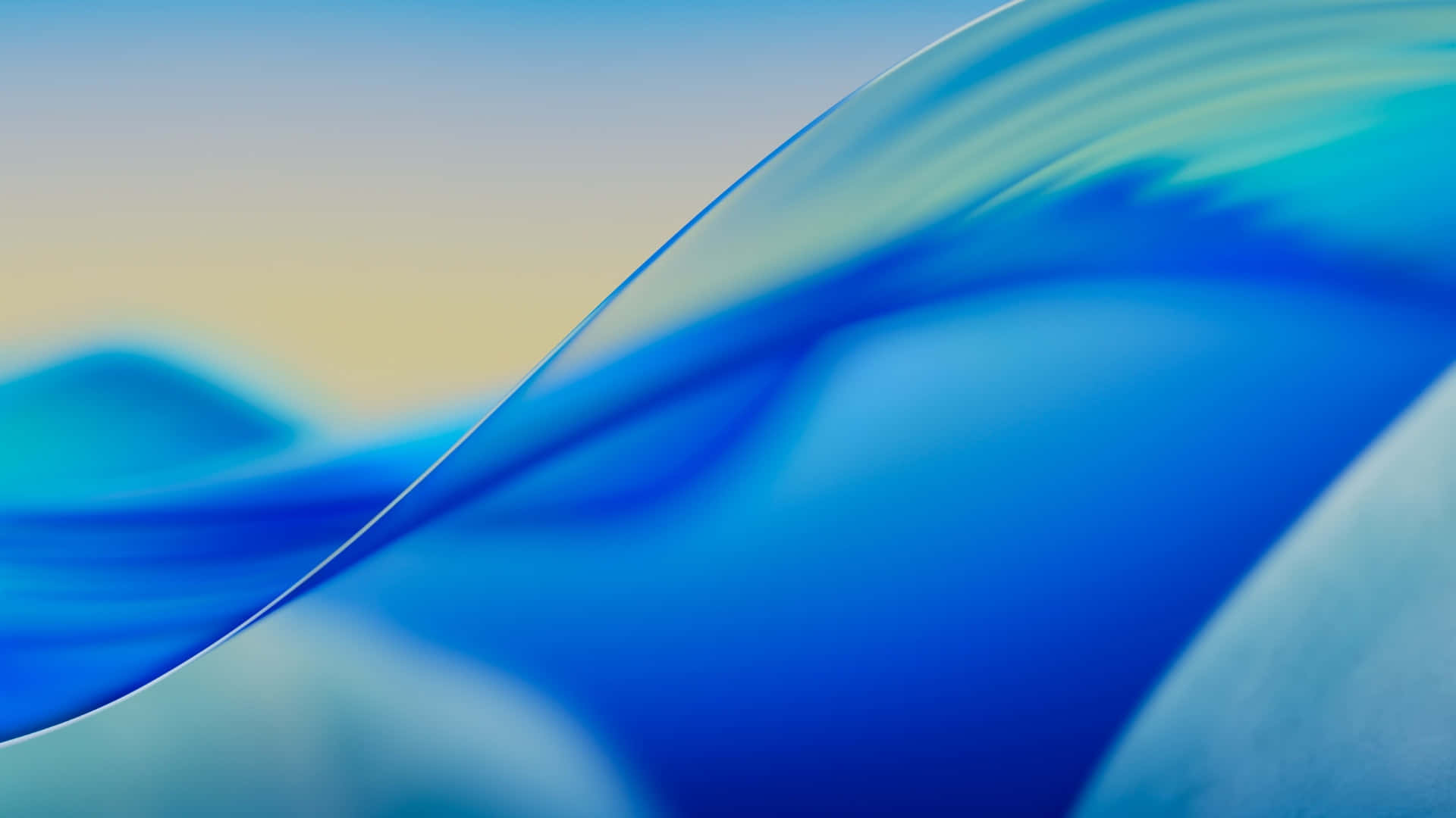  壁紙 — 藍色和黃色漸層的平滑流動抽象波浪，優雅地彎曲穿過框架。