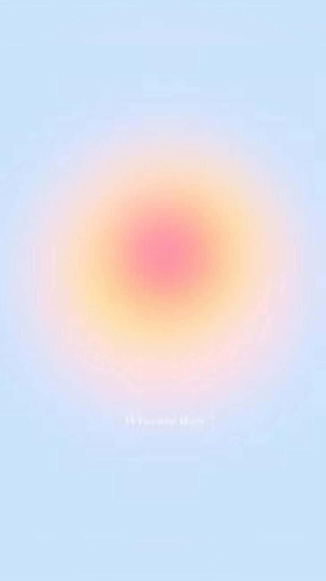  壁紙 — 一個柔和發光的球體在淡藍色數位背景上散發出溫暖的粉紅色和黃色色調，帶有隱約的網格線。