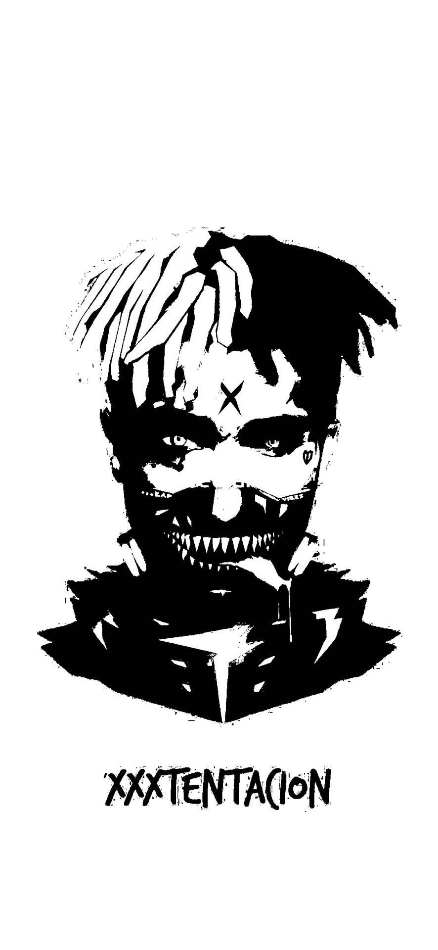 音樂家 XXXTENTACION 的風格化黑白肖像，帶有銳利的鋸齒線條。 — Xxxtentacion 壁紙