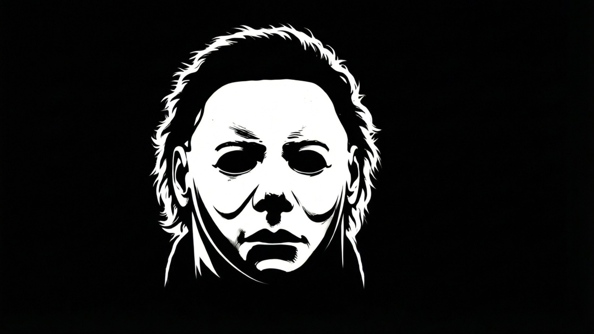 Vector Mask 壁紙 — 在純黑色背景上，Michael Myers 標誌性面具的鮮明白色剪影。