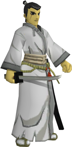 動漫武士戰士穿著白色長袍，握著一把刀。 — 3D 壁紙