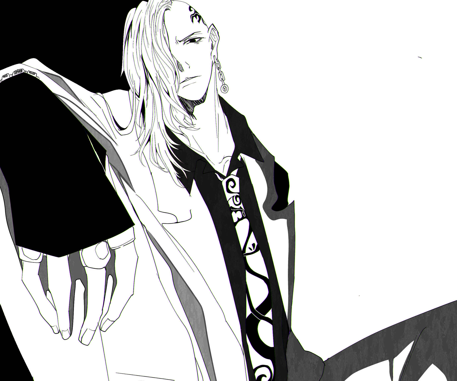 黑白動漫角色，長髮和華麗服飾。 — 龍珠 Tokyo Revengers 壁紙