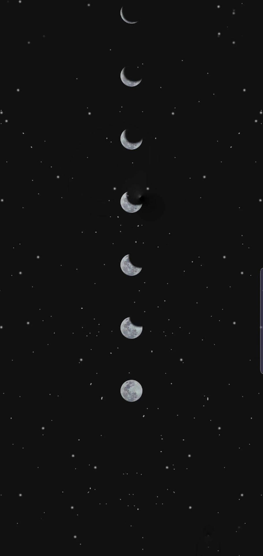 從新月到滿月的月相，背景是繁星點點的夜空。 — 4K 壁紙