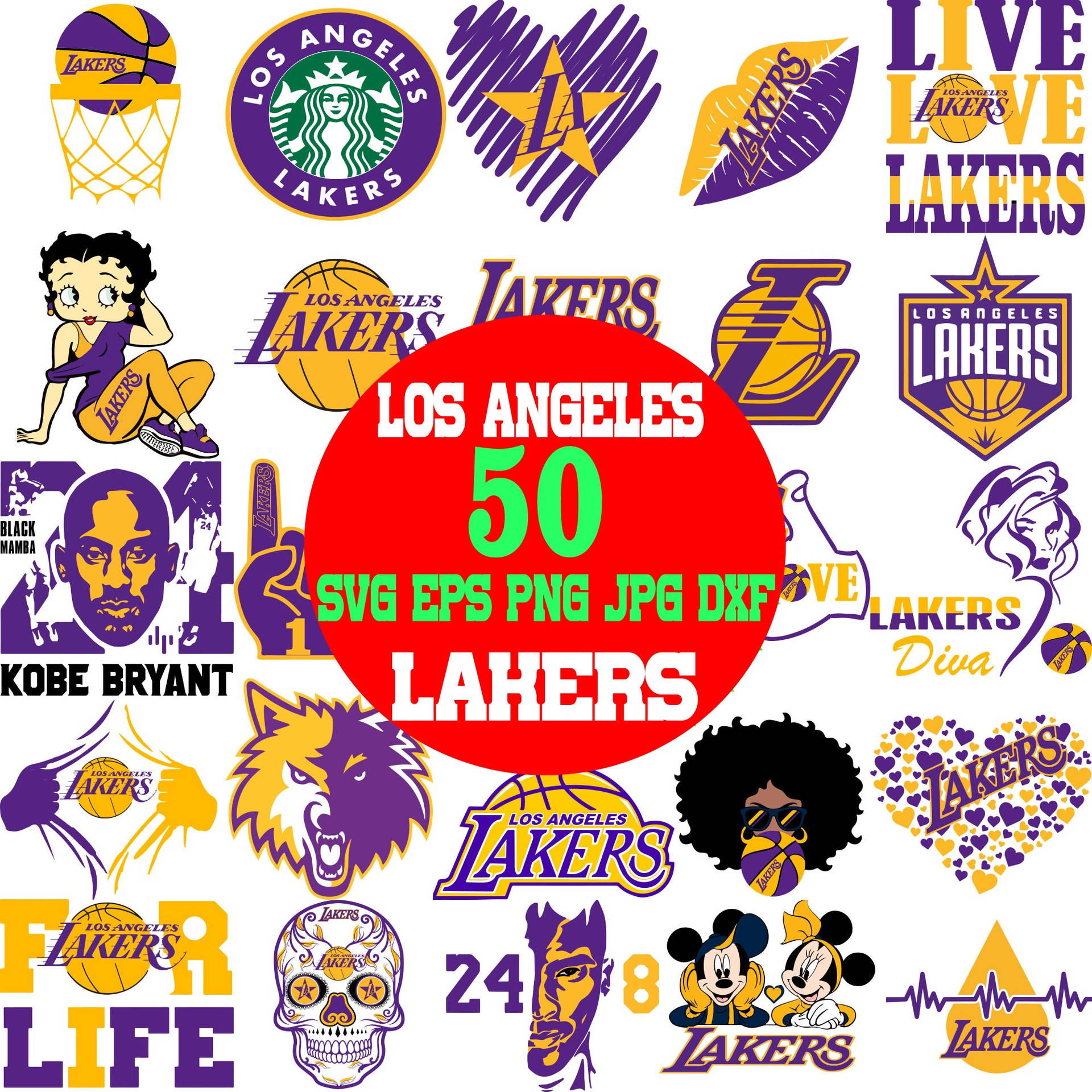 紫色和金色的洛杉磯湖人隊粉絲圖形合集。 — NBA 壁紙