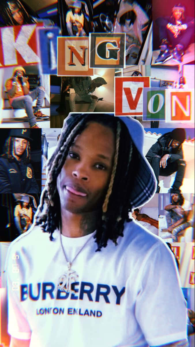 King Von 拼貼，包含多張他穿著街頭服飾和 Burberry 襯衫的照片。 — King Von 壁紙