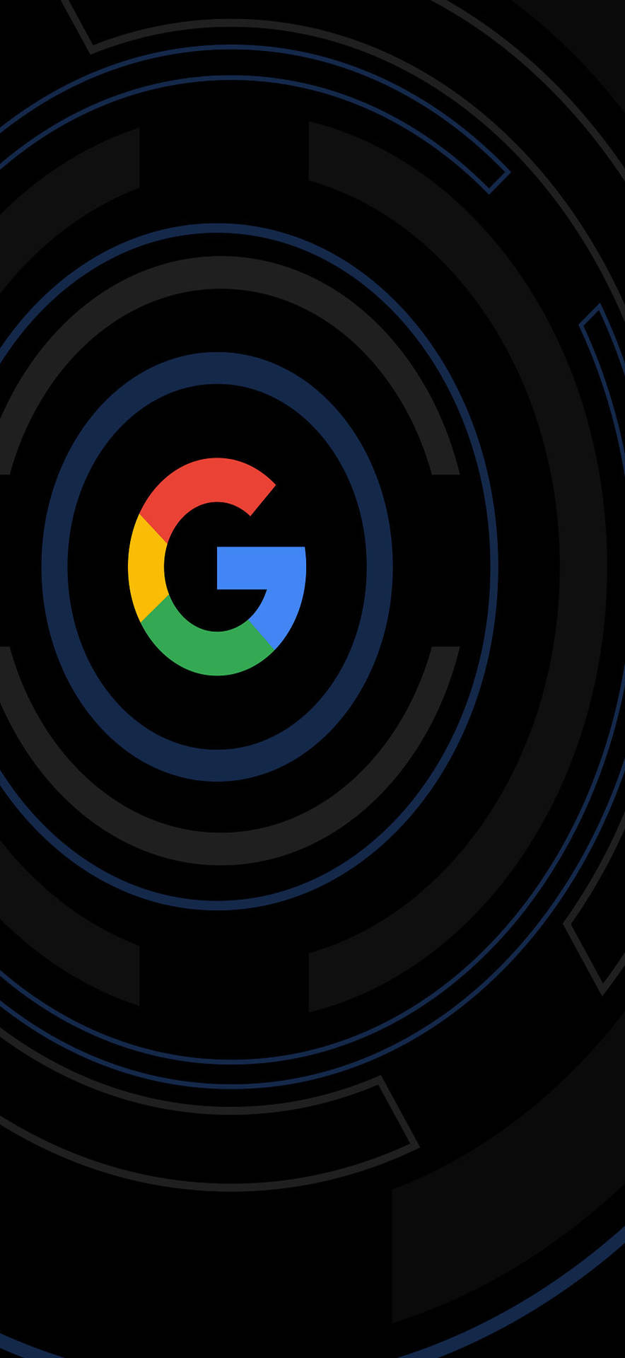 深色背景上帶有同心藍色圓環的Google標誌。 — Google 壁紙