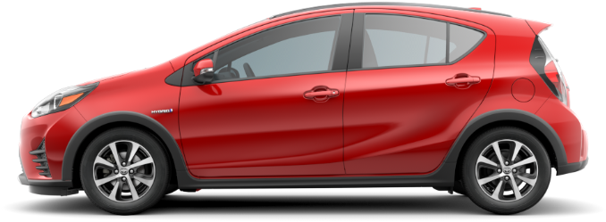 紅色緊湊型混合動力汽車側面展示，配備銀色輪圈。 — Toyota Supra 壁紙
