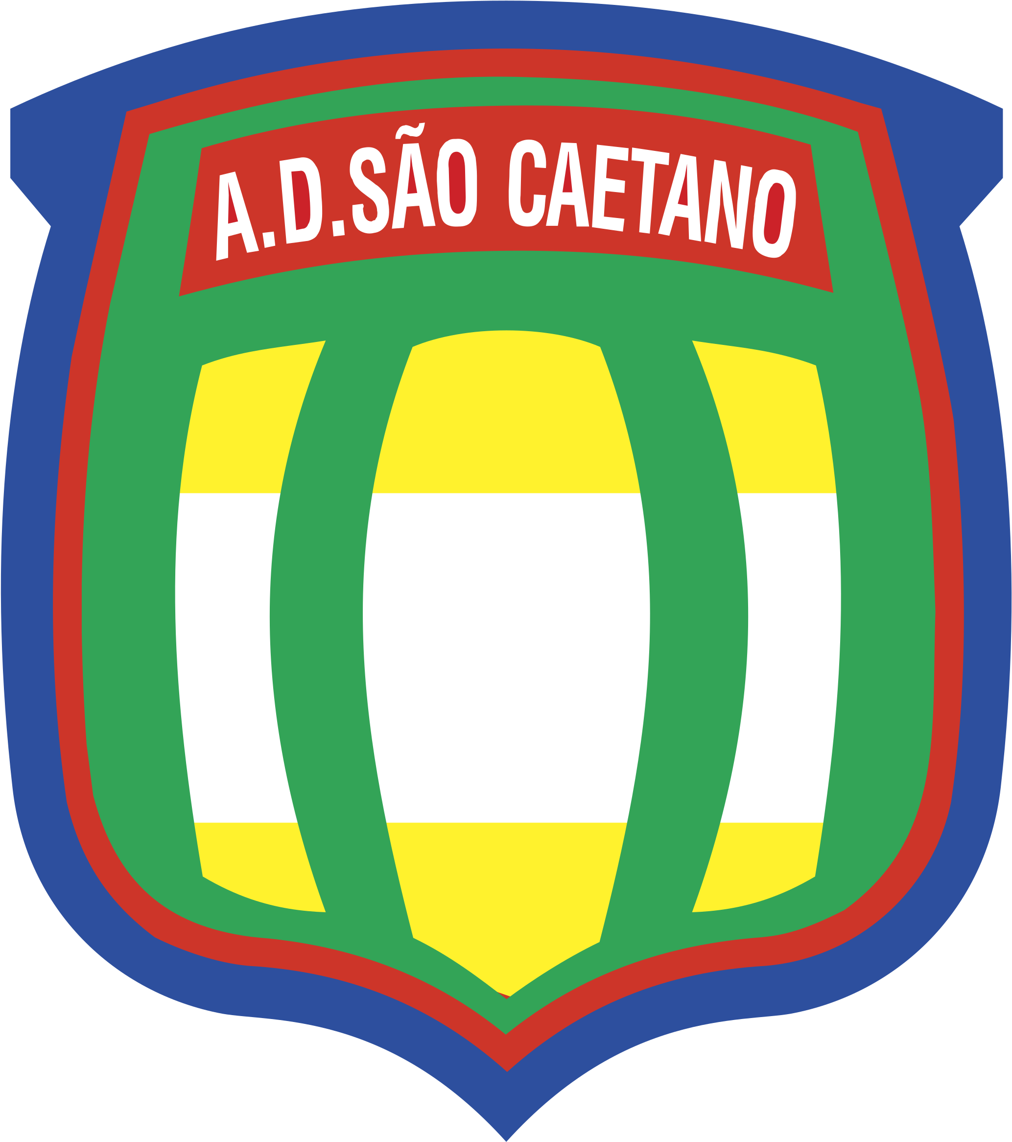 聖安東尼奧 桌布 壁紙 — A.D. São Caetano 的鮮豔盾牌標誌，以綠色、黃色和白色條紋以及大膽的紅色和藍色邊框為特色。