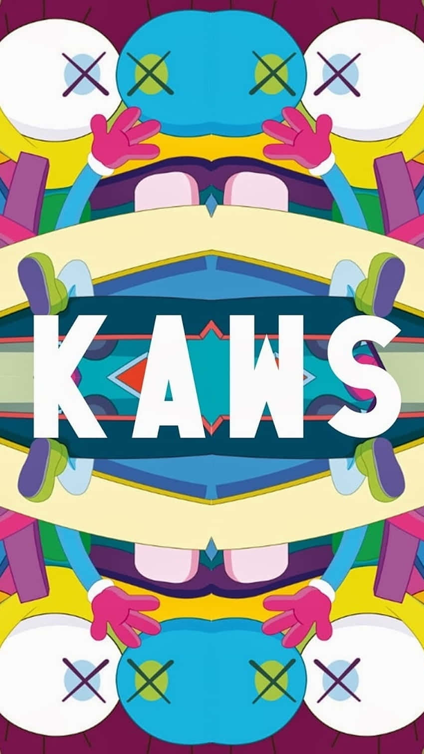  壁紙 — 充滿活力的對稱KAWS角色壁紙，色彩大膽且帶有鏡像設計。
