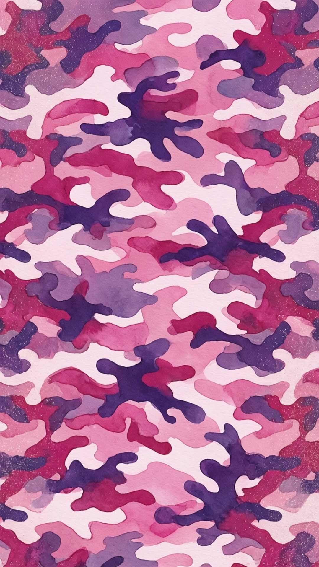 Girly Pink Camo 壁紙 — 粉紅、紫色和白色的水彩迷彩圖案，邊緣柔和融合。