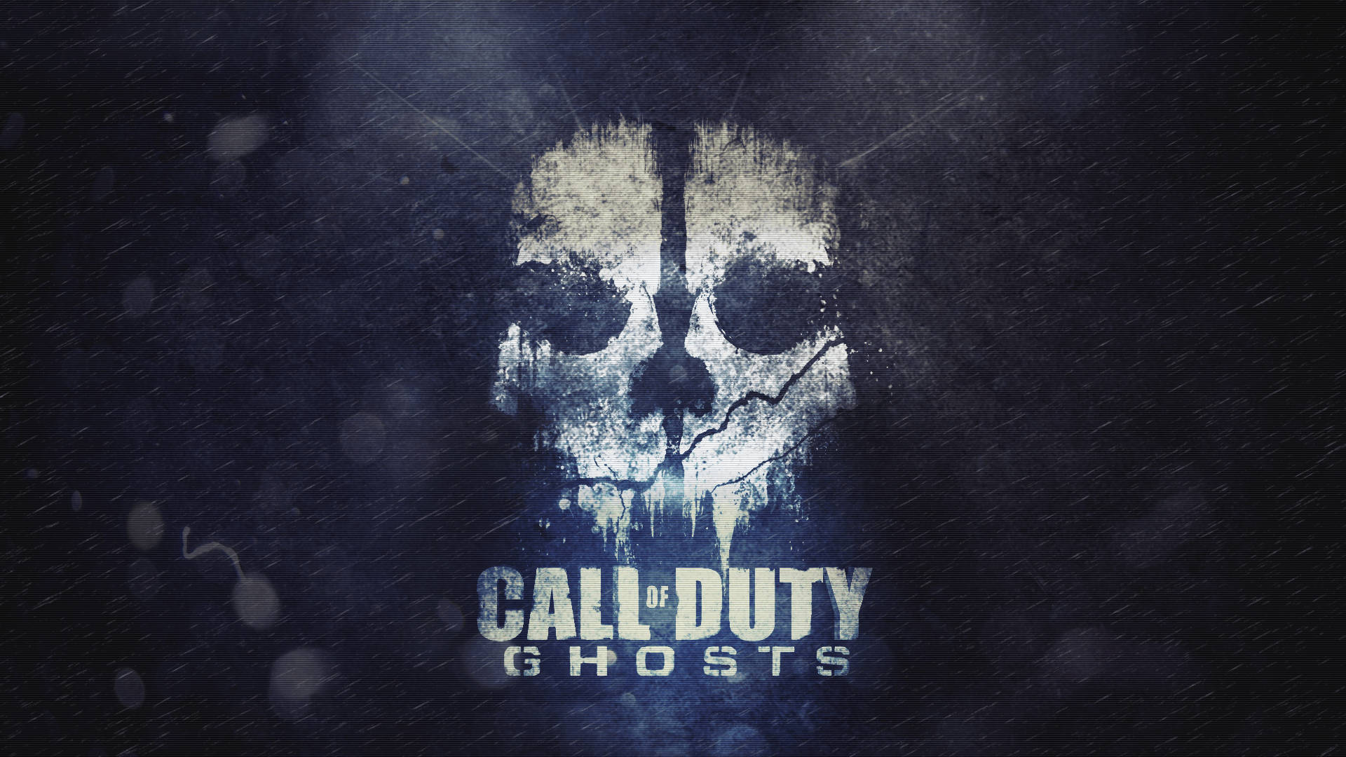 Call 桌布 壁紙 — Call of Duty Ghosts 的風化骷髏標誌在黑暗下雨背景中發光，帶有散景燈光。