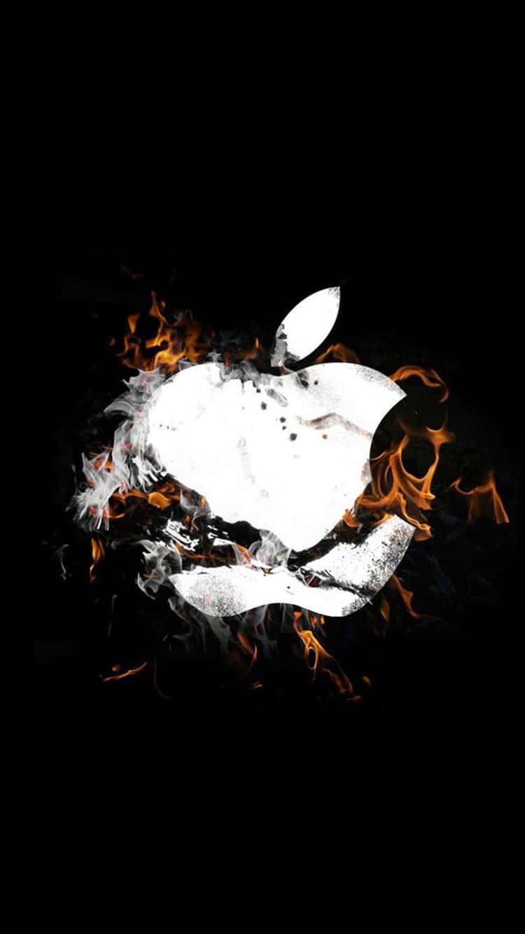 黑色背景上被火焰吞噬的Apple標誌 — iPhone X 壁紙