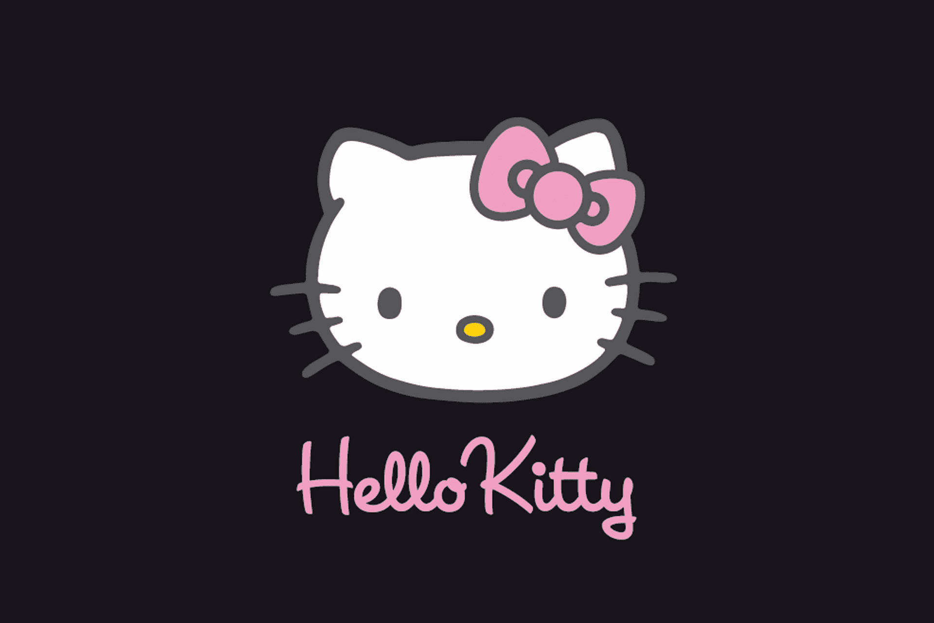 Hello Kitty 標誌，帶有粉紅色蝴蝶結和黑色背景上的文字 — Sanrio 壁紙