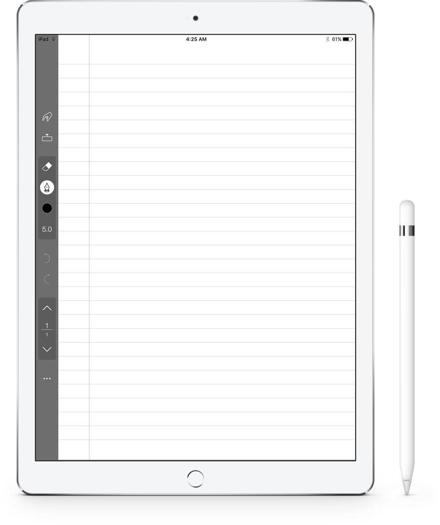 白色iPad，旁邊放著有橫線的筆記頁和Apple Pencil。 — iPad 壁紙