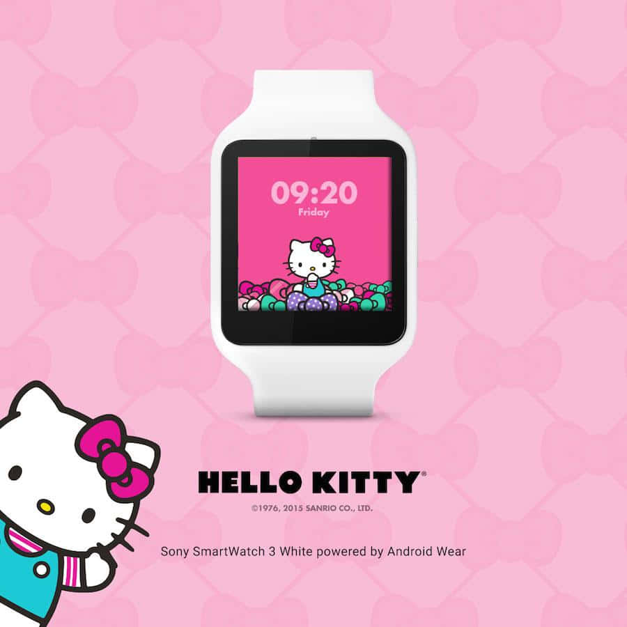 粉紅色蝴蝶結背景的Hello Kitty主題智慧手錶 — Hello Kitty 壁紙