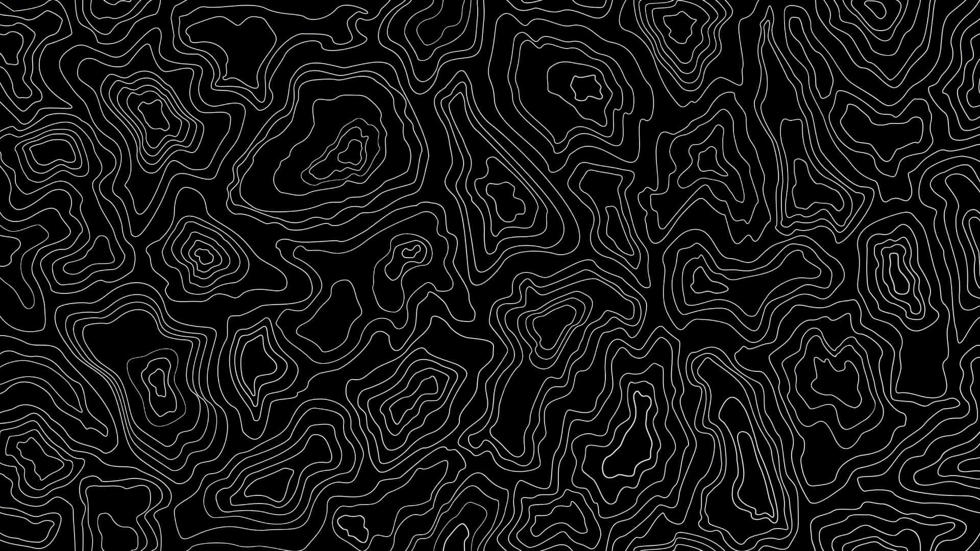  壁紙 — 抽象的黑白地形線條在畫面中形成催眠般的幾何圖案漩渦。
