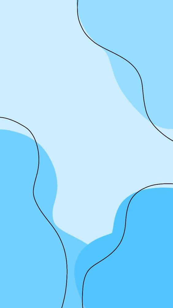  壁紙 — 黑色輪廓勾勒的抽象流動藍色形狀，營造出簡約寧靜的背景。
