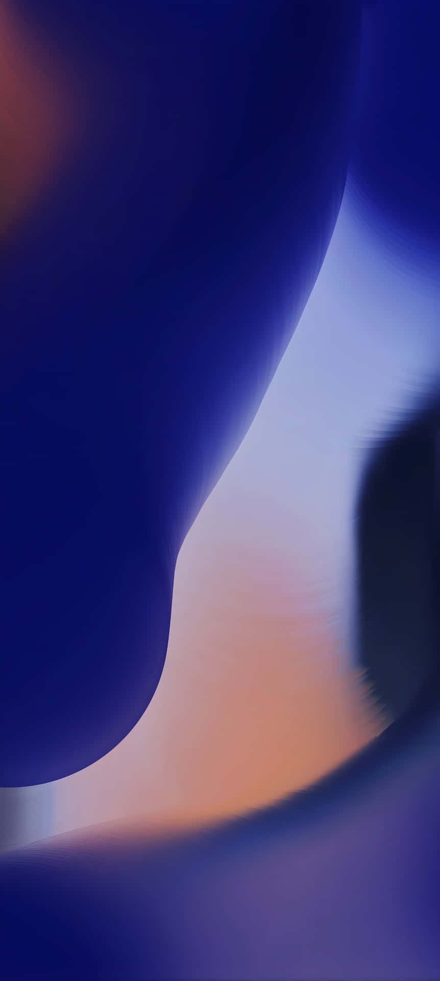  壁紙 — 深藍色和暖橙色的抽象流體形狀融合成柔和發光的漸變。