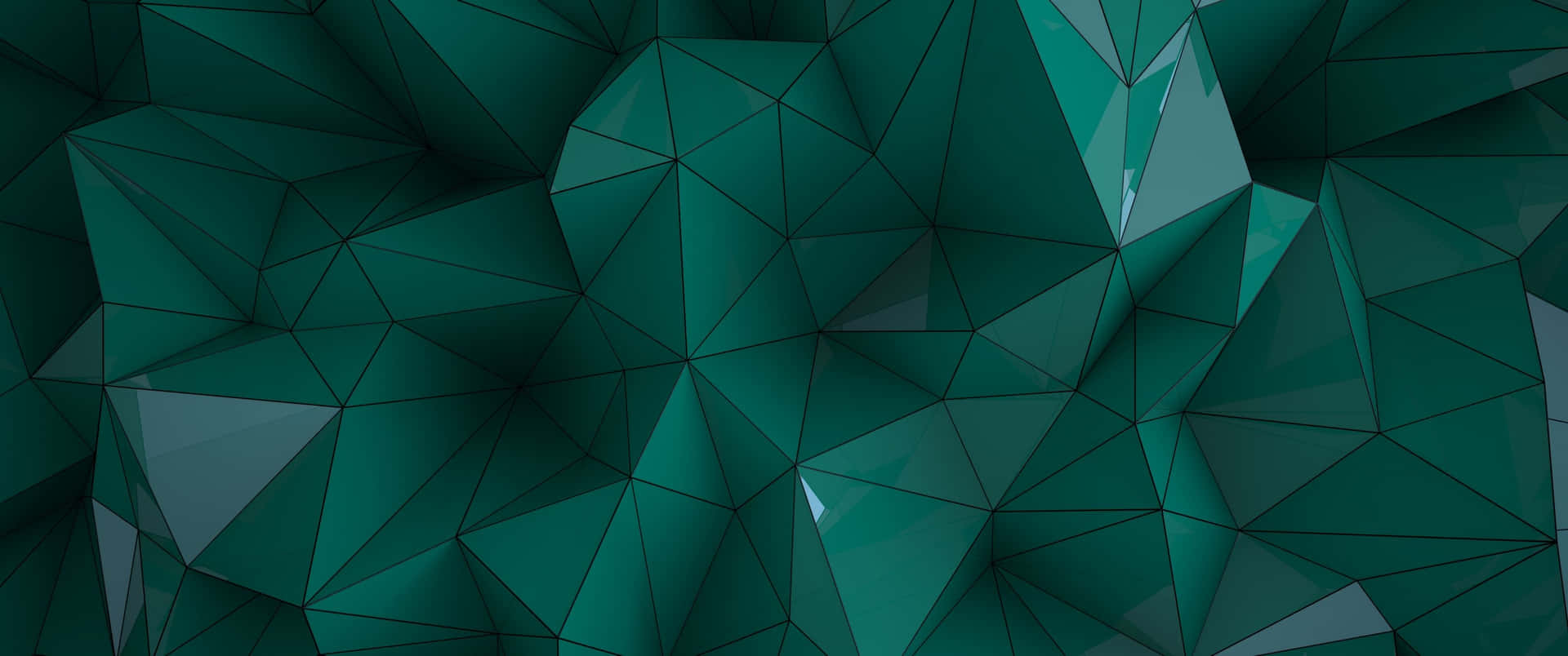 青綠色和綠色的抽象幾何圖案，帶有銳利的黑色線條。 — 3440X1440 壁紙