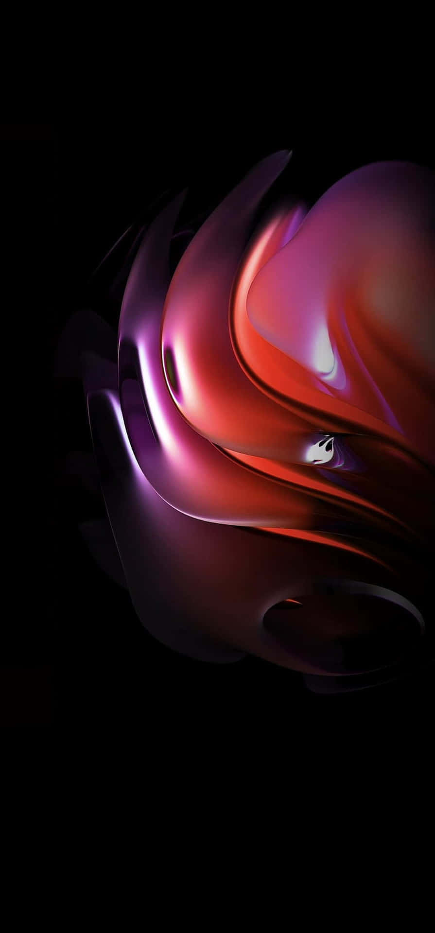  壁紙 — 在深黑色背景上，紅色和紫色液體光線形成充滿活力的抽象漩渦，散發光芒。
