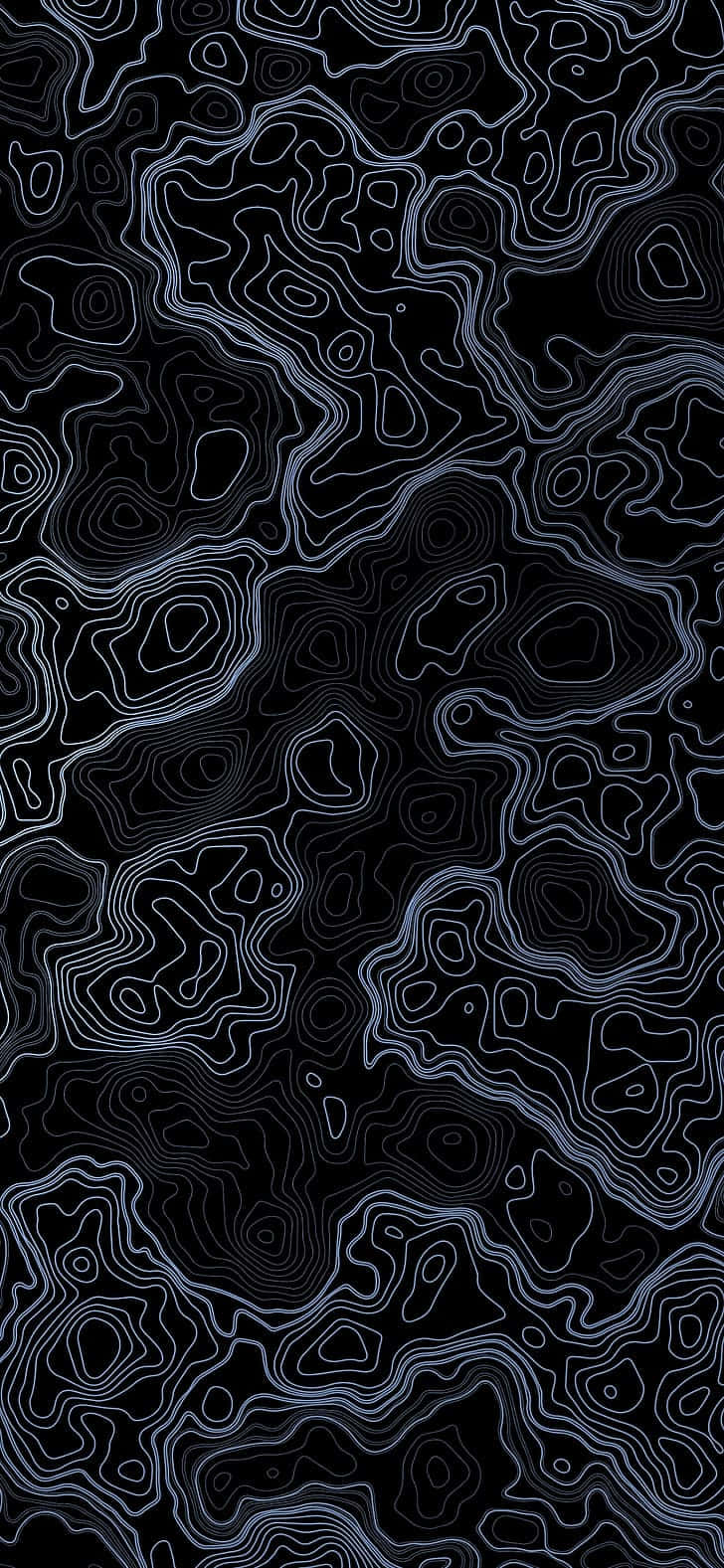  壁紙 — 發光的藍色和白色抽象地形線條在深黑色背景上旋轉。