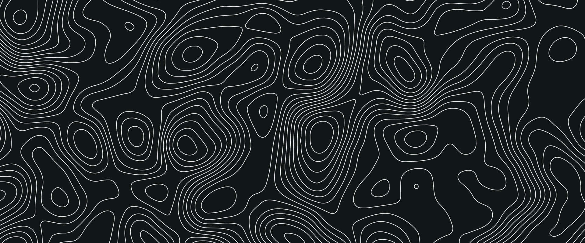  壁紙 — 抽象地形圖案，黑色背景上帶有白色等高線。