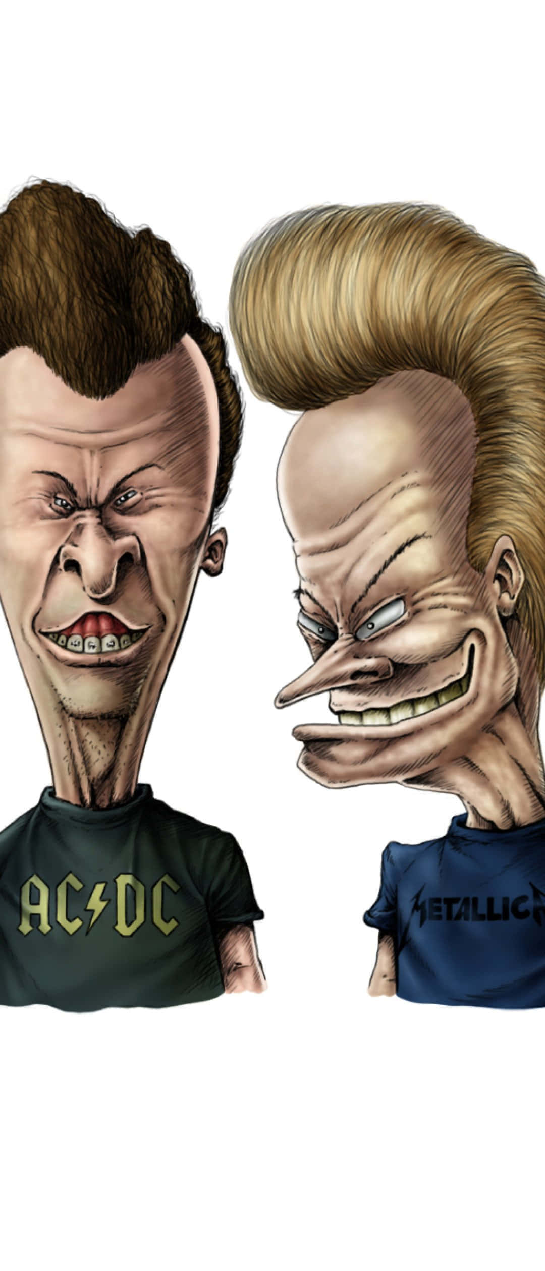 Beavis And Butthead 桌布 壁紙 — ACDC 和 Metallica 樂隊成員的卡通漫畫，具有誇張的面部特徵和標誌性的莫霍克髮型。