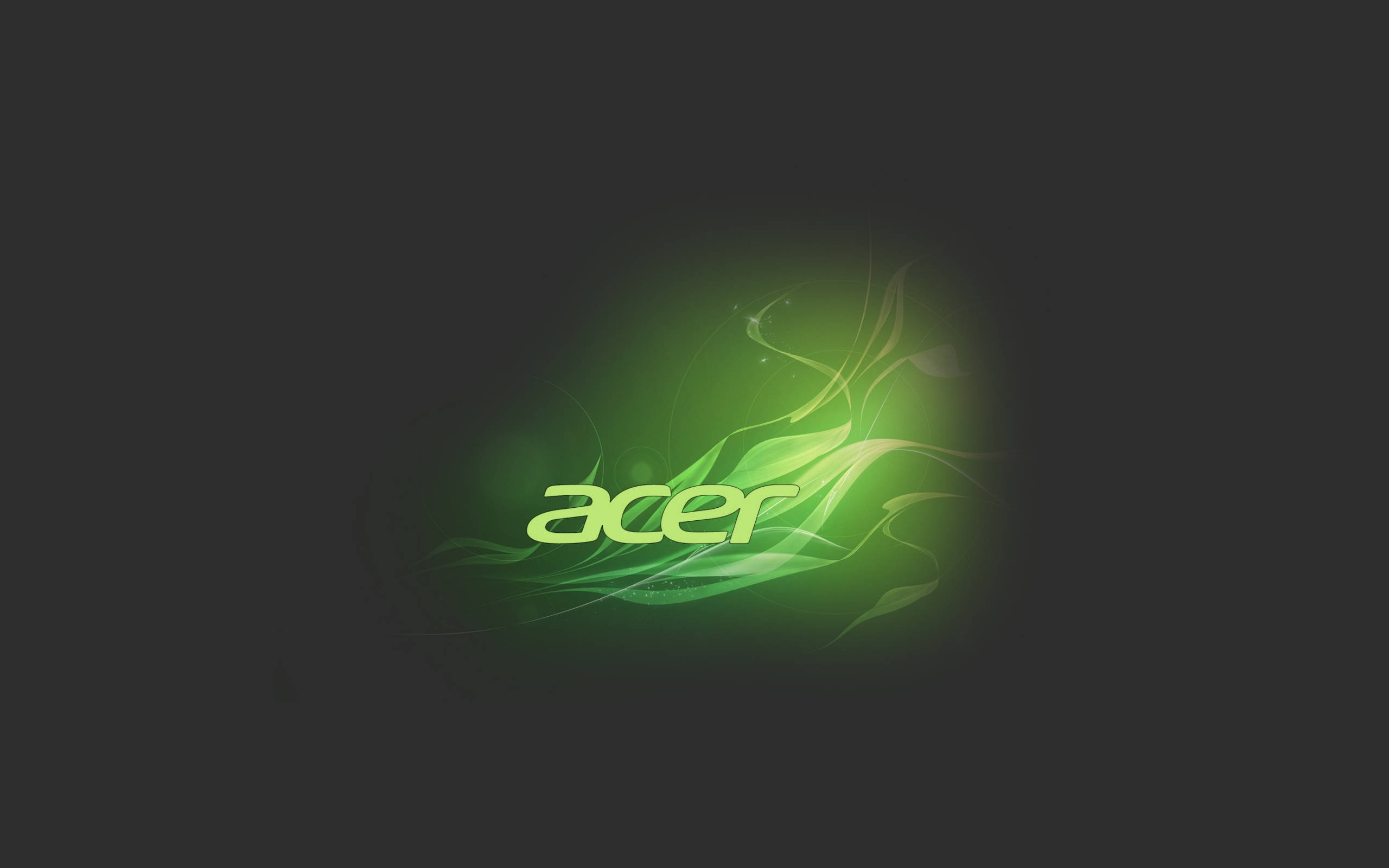 標誌 桌布 壁紙 — Acer 標誌在深色背景上散發出充滿活力的綠色光芒，周圍環繞著流動的抽象光線圖案。