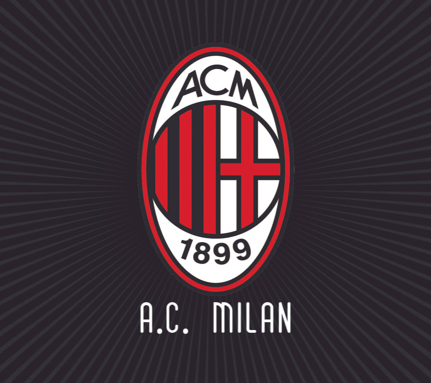 Ac Milan 桌布 壁紙 — AC米蘭的徽章，紅黑條紋，從深色背景中放射出粗體白色文字。