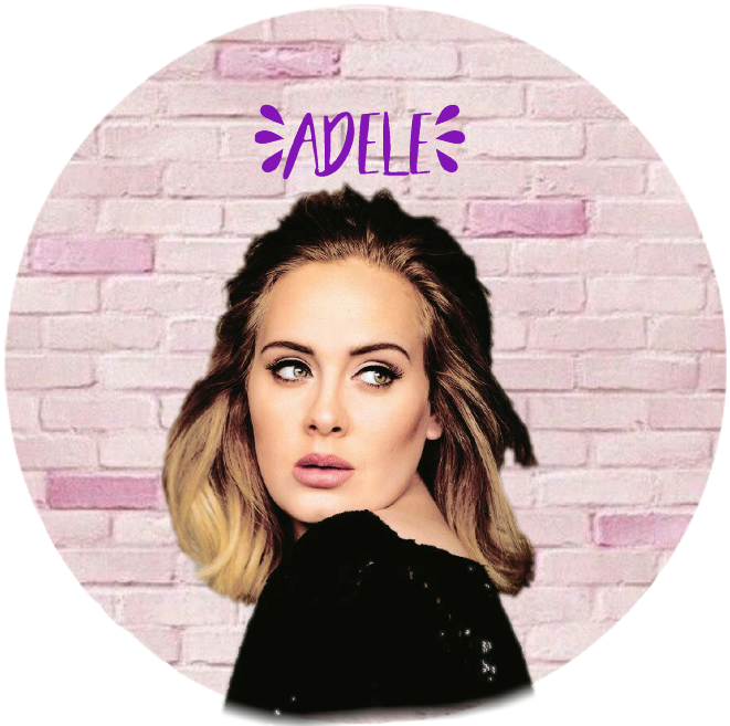 愛黛兒 桌布 壁紙 — Adele 側視粉紅磚牆，頭頂上方有紫色名字。
