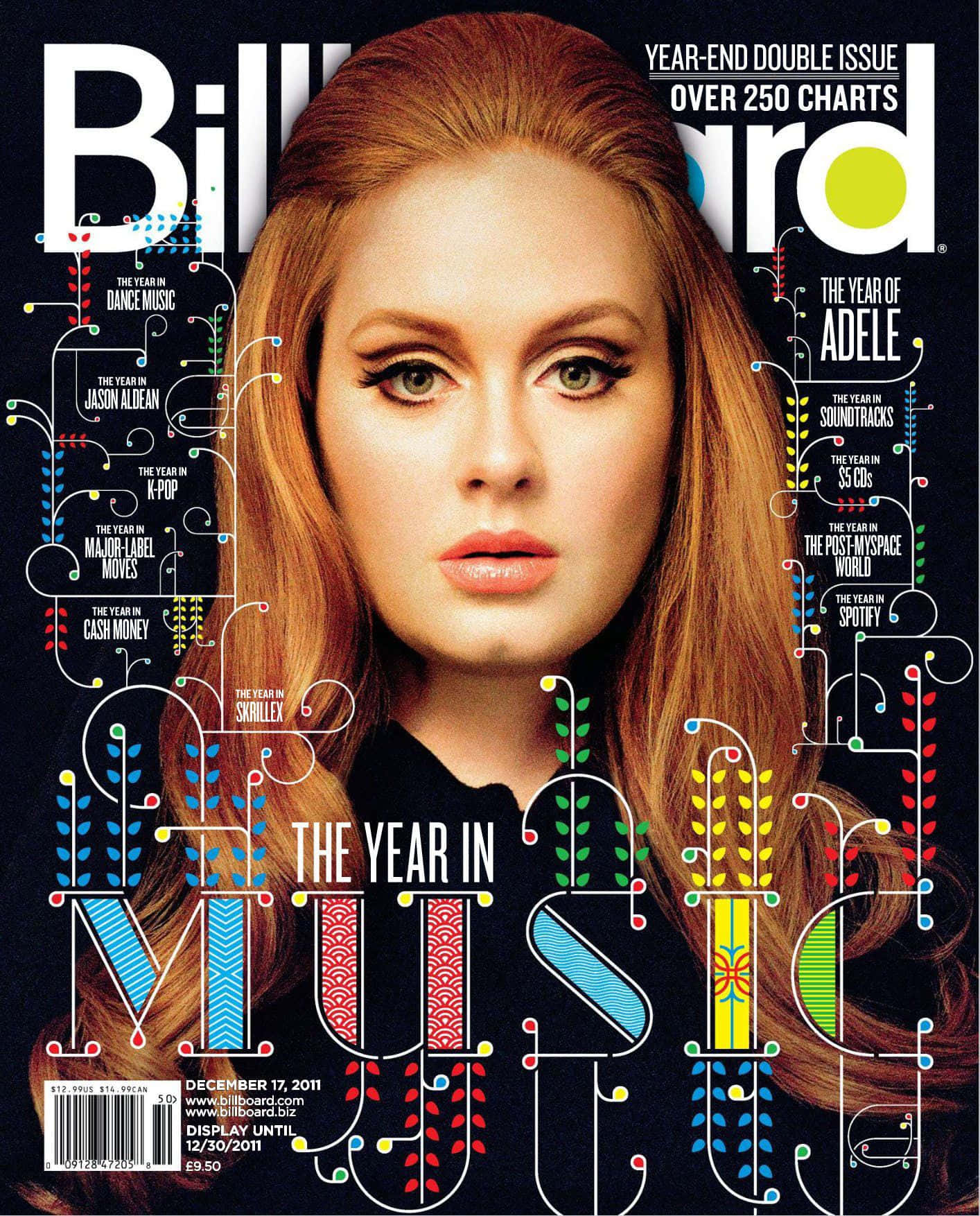 雜誌 桌布 壁紙 — Adele 在充滿活力的Billboard雜誌封面上，以色彩繽紛的抽象字體直視觀眾，慶祝音樂潮流。