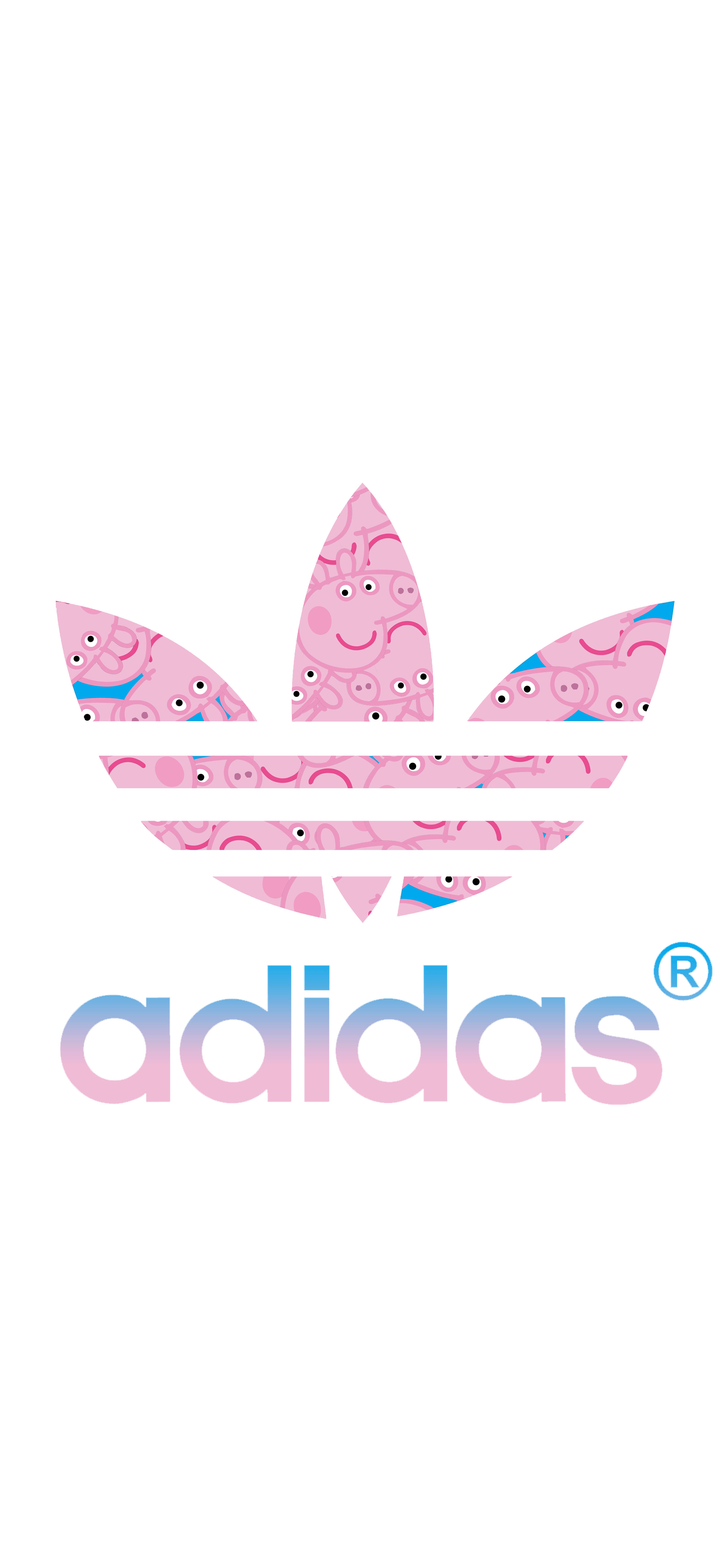 Peppa 桌布 壁紙 — Adidas 標誌，三葉草內充滿 Peppa Pig 面孔，粉紅色背景。