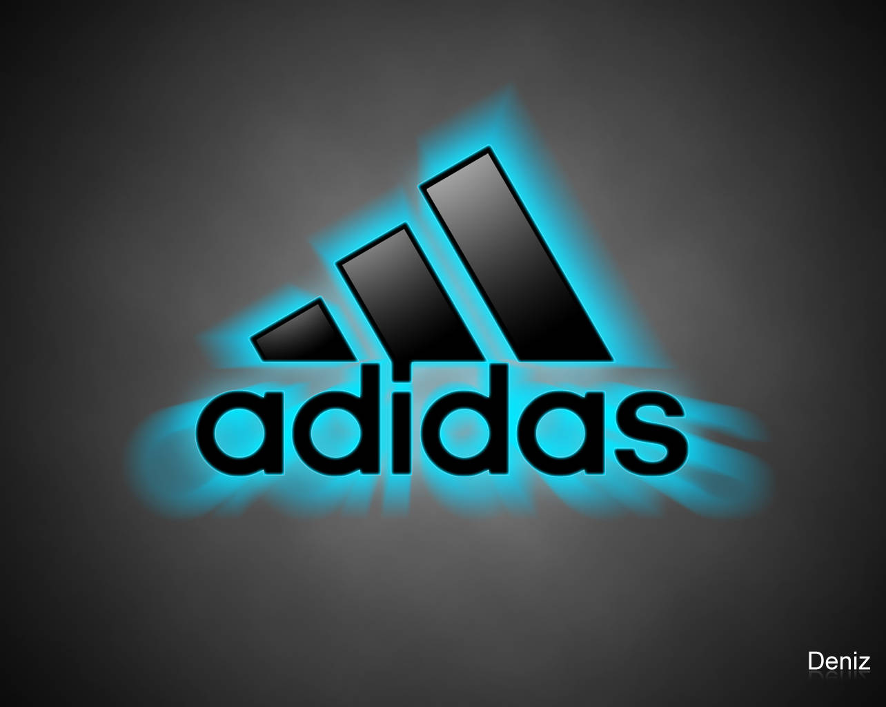 愛迪達 桌布 壁紙 — Adidas 標誌在深灰色背景上發出電光藍色光芒，營造出時尚現代的外觀。