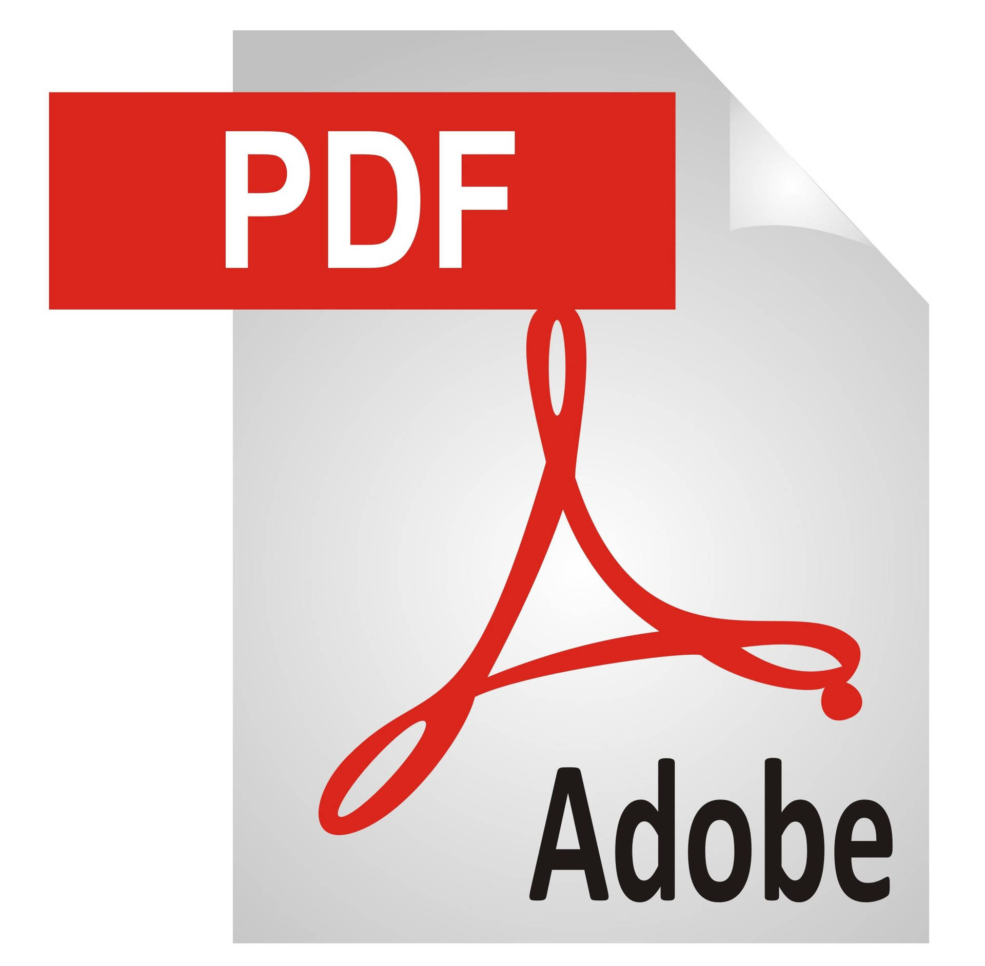 Adobe PDF 檔案圖示，帶有紅色絲帶和白色文字，背景為灰色紙張。 — Microsoft 壁紙