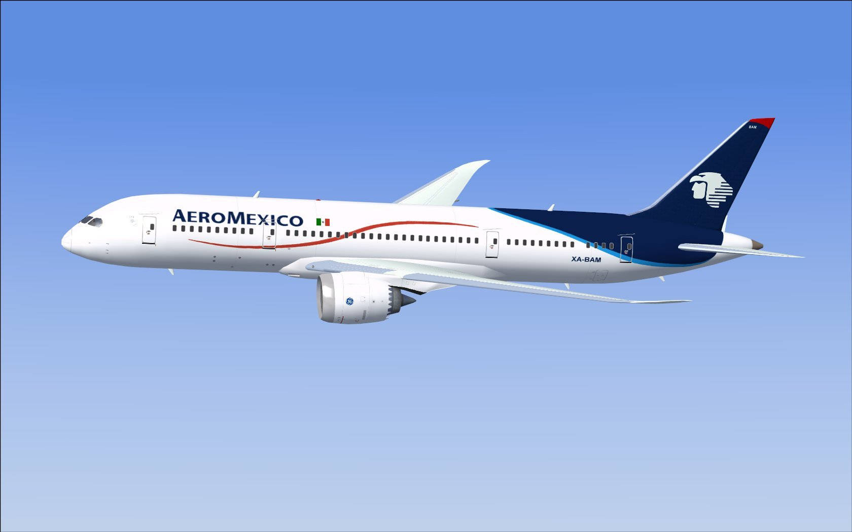  壁紙 — Aeromexico Boeing 787 Dreamliner 在晴朗藍天與平滑漸變雲朵中優雅翱翔。