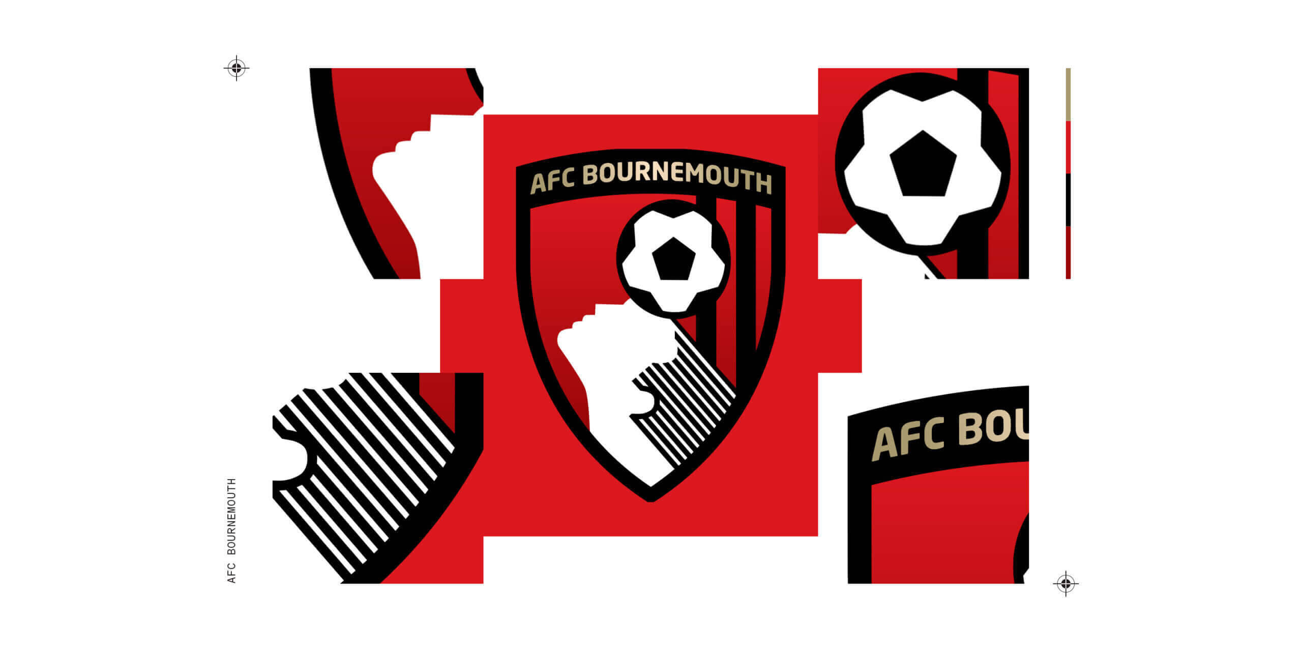 足球 桌布 壁紙 — AFC Bournemouth 足球俱樂部標誌及元素，採用大膽的紅、黑、白幾何設計。