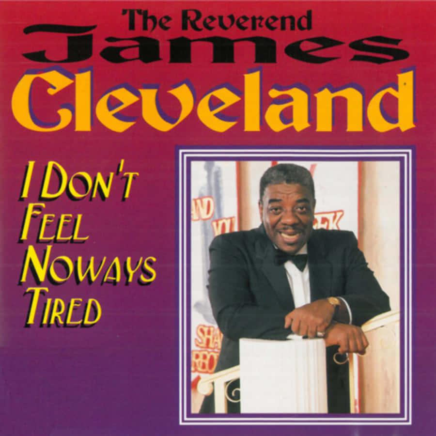 poster 桌布 壁紙 — The Reverend James Cleveland 穿著燕尾服微笑的專輯封面，背景為紫色，並有粗體黃色文字。