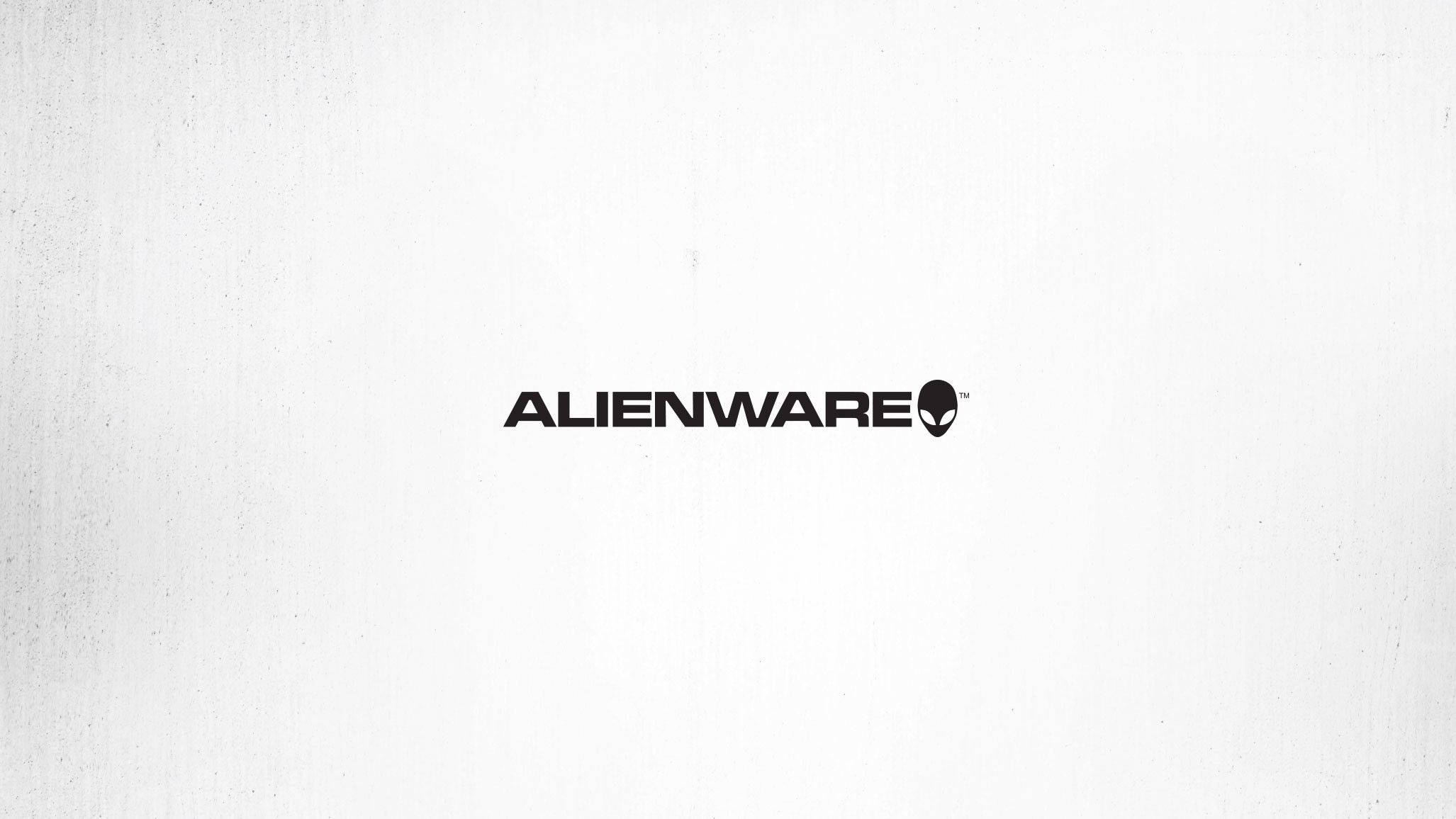 white alienware 桌布 壁紙 — Alienware 標誌居中於帶有細微灰色斑點的紋理白色背景上。