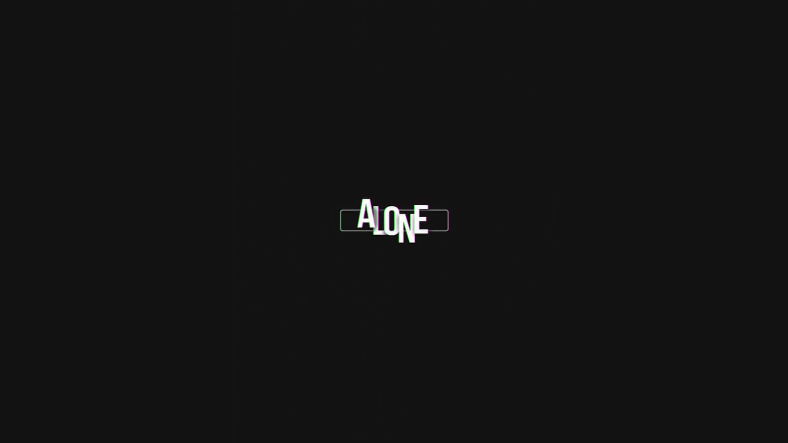 Alone 桌布 壁紙 — 「ALONE」一詞以粗體白色字母居中顯示在純黑色背景上。