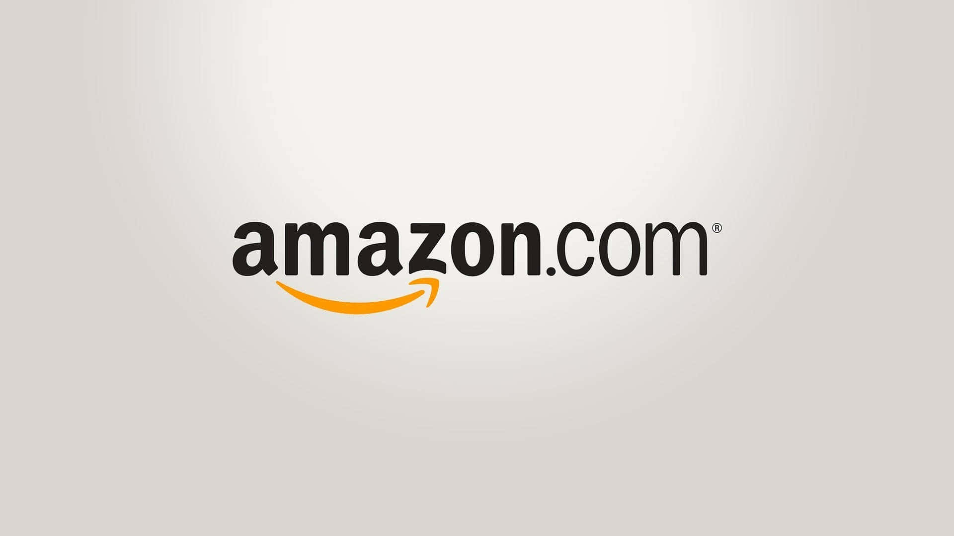 Amazon.com 標誌，帶有橙色箭頭微笑，背景為淺灰色。 — 亞馬遜 GIF 壁紙
