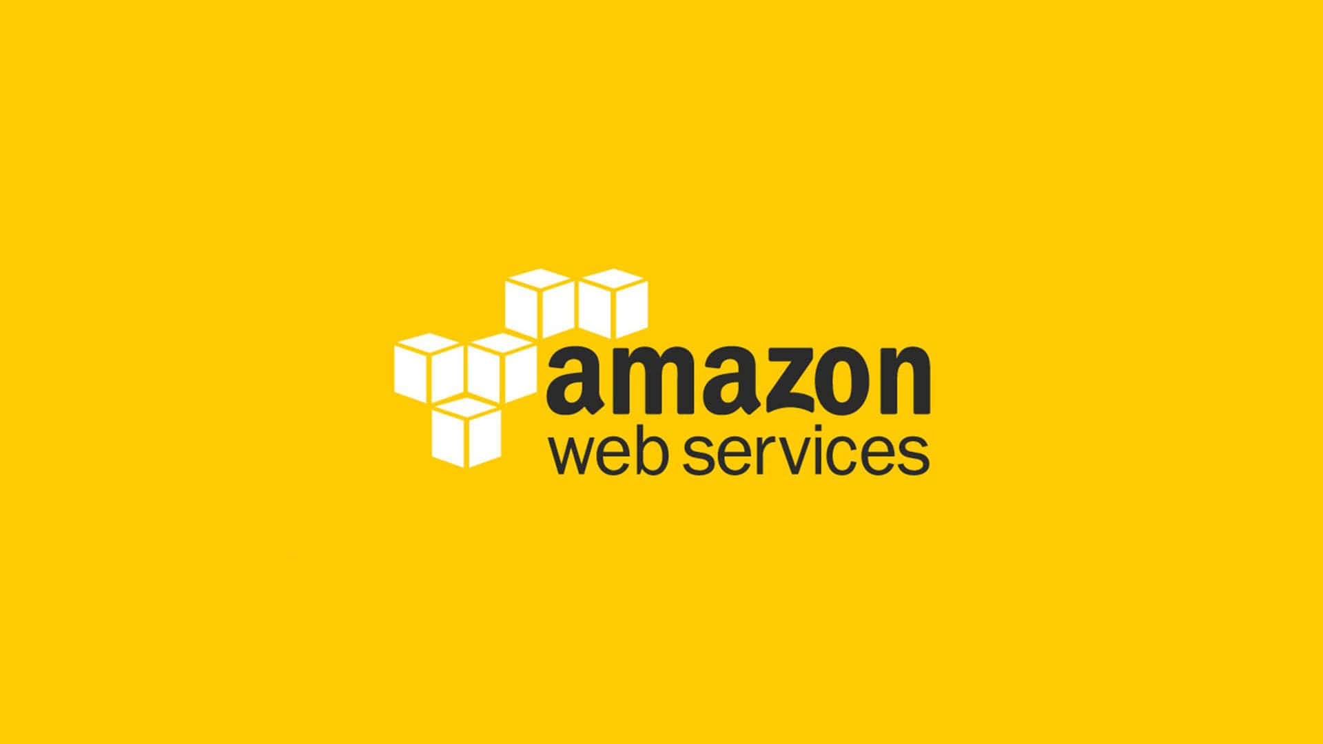 亞馬遜 桌布 壁紙 — Amazon Web Services 標誌以黑白立方體呈現，背景為純黃色。