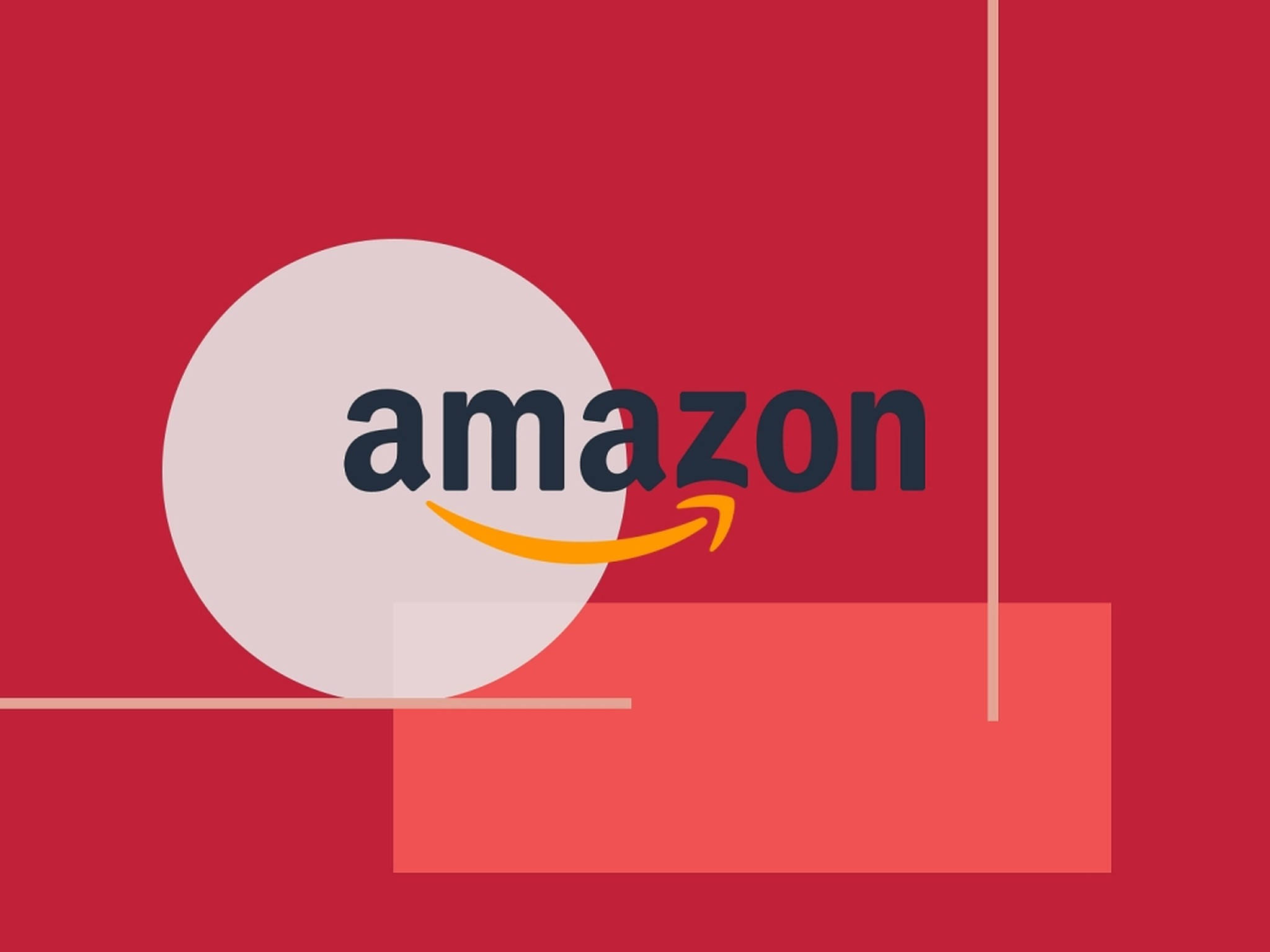 亞馬遜 桌布 壁紙 — Amazon 標誌居中放在大膽的紅色背景上，搭配幾何形狀和極簡設計。