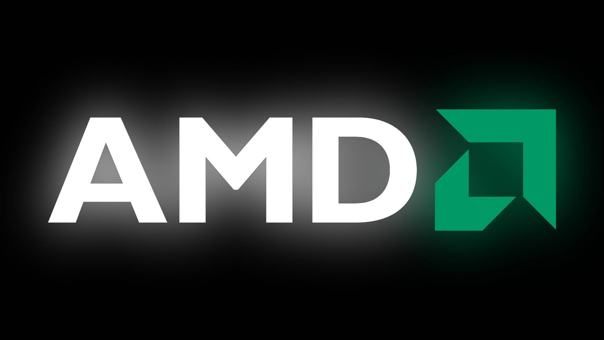 深色背景上帶有白色文字和綠色方形的 AMD 標誌 — Amd 壁紙
