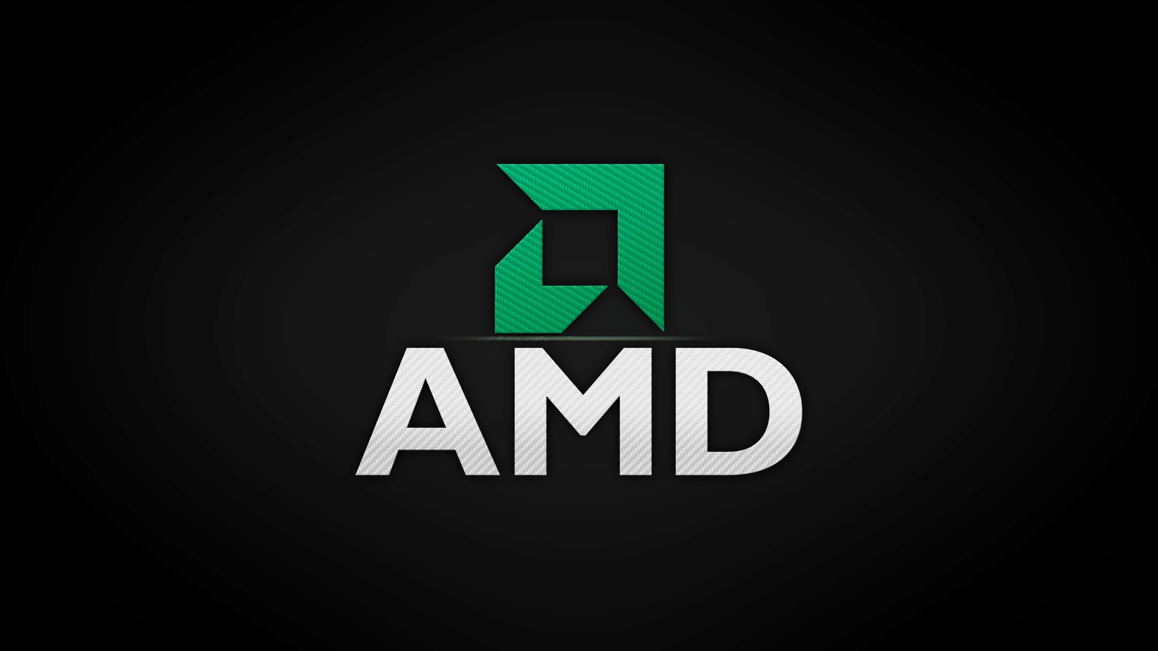 AMD 桌布 壁紙 — AMD 標誌，綠色紋理正方形，白色文字居中，背景為深色漸變。
