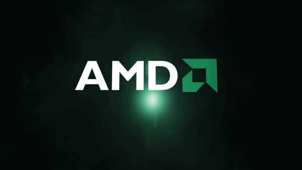 AMD 桌布 壁紙 — AMD 標誌在深色紋理背景上發出明亮的綠色光芒。