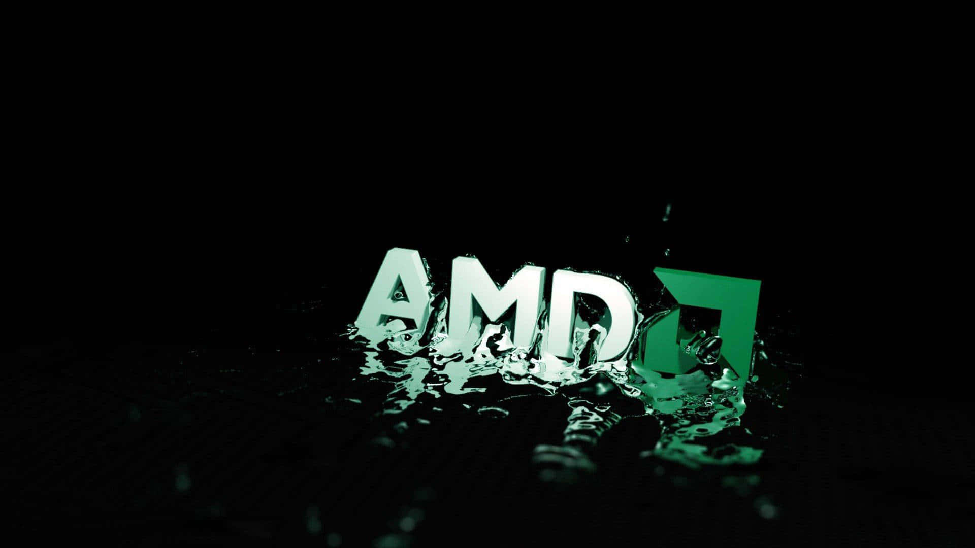 AMD 桌布 壁紙 — AMD 標誌從黑暗的水中浮現，帶有綠色和白色的高光，背景為黑色。