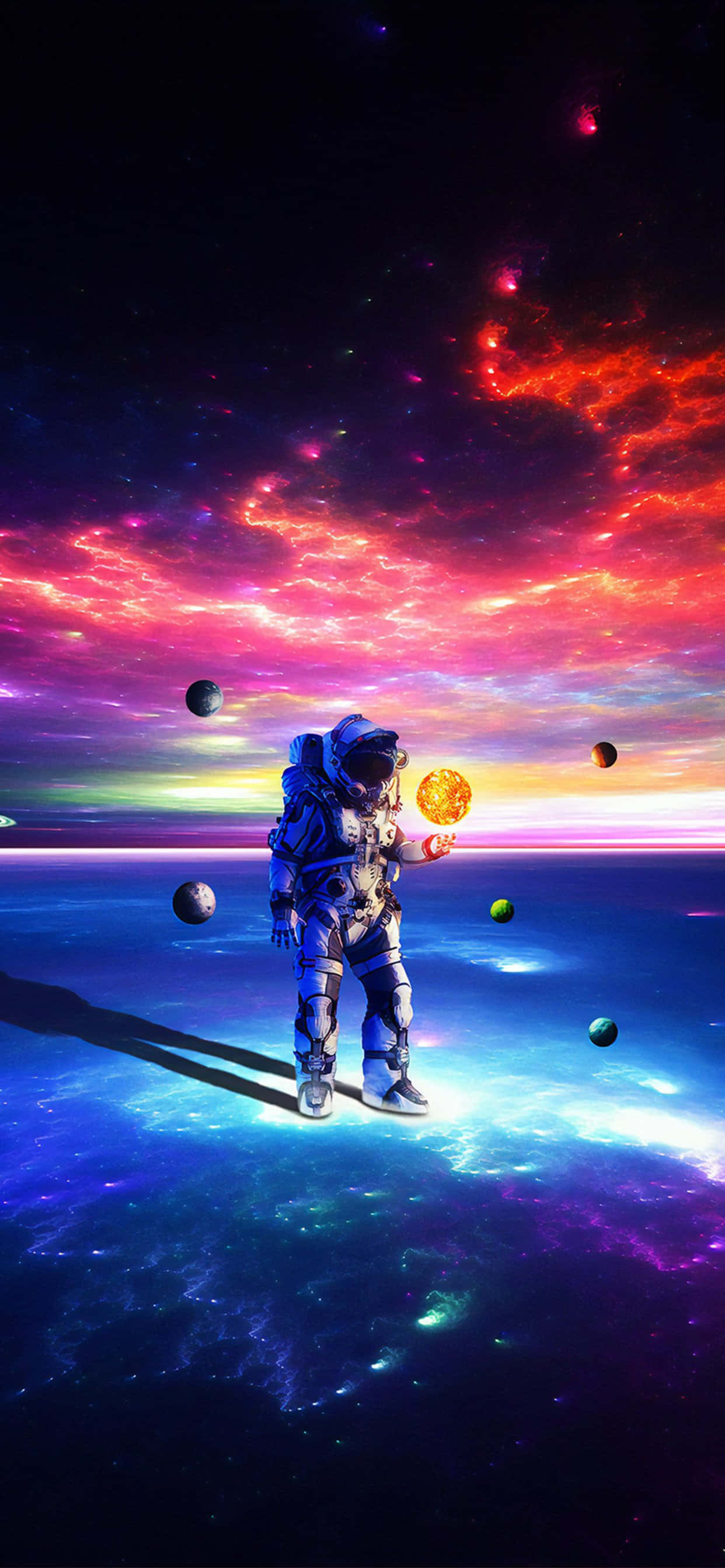 an astronaut is standing in space with coins 壁紙